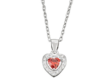 Picture of Red And White Cubic Zirconia Rhodium Over Silver Children's Heart Pendant With Chain 0.49ctw