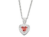 Red And White Cubic Zirconia Rhodium Over Silver Children's Heart Pendant With Chain 0.49ctw