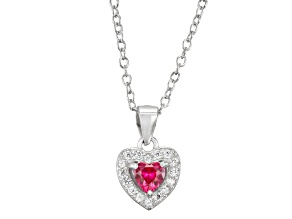 Lab Created Ruby And White Cubic Zirconia Rhodium Over Silver Children's Heart Pendant 0.49ctw