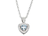 Blue And White Cubic Zirconia Rhodium Over Silver Children's Heart Pendant With Chain 0.49ctw
