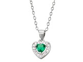 Green And White Cubic Zirconia Rhodium Over Silver Children's Heart Pendant With Chain 0.49ctw