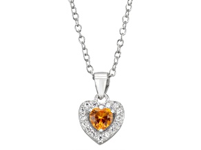 Yellow And White Cubic Zirconia Rhodium Over Silver Children's Heart Pendant With Chain 0.49ctw