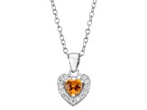 Yellow And White Cubic Zirconia Rhodium Over Silver Children's Heart Pendant With Chain 0.49ctw