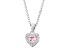 Pink And White Cubic Zirconia Rhodium Over Silver Children's Heart Pendant With Chain 0.49ctw