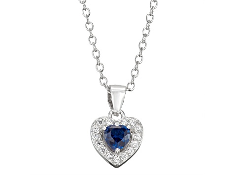 Blue Spinel And White Cubic Zirconia Rhodium Over Silver Children's Heart Pendant With Chain 0.49ctw