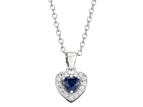 Blue Spinel And White Cubic Zirconia Rhodium Over Silver Children's Heart Pendant With Chain 0.49ctw