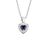 Blue Spinel And White Cubic Zirconia Rhodium Over Silver Children's Heart Pendant With Chain 0.49ctw
