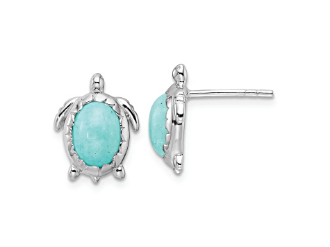 Rhodium Over Sterling Silver Amazonite Turtle Post Earrings