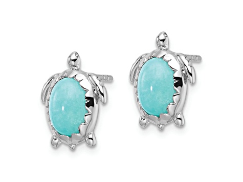 Rhodium Over Sterling Silver Amazonite Turtle Post Earrings