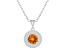 7mm Round Citrine And White Topaz Accent Rhodium Over Sterling Silver Double Halo Pendant w/Chain