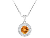 7mm Round Citrine And White Topaz Accent Rhodium Over Sterling Silver Double Halo Pendant w/Chain