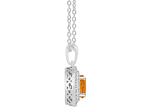 7mm Round Citrine And White Topaz Accent Rhodium Over Sterling Silver Double Halo Pendant w/Chain