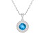 7mm Round Swiss Blue Topaz And White Topaz Rhodium Over Sterling Silver Double Halo Pendant w/Chain