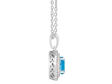 7mm Round Swiss Blue Topaz And White Topaz Rhodium Over Sterling Silver Double Halo Pendant w/Chain