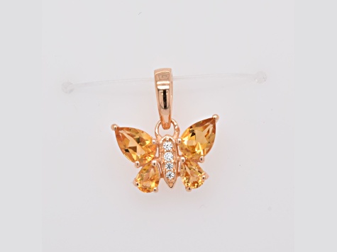 Pear Shaped Citrine 1.10ctw and Cubic Zirconia 14K Rose Gold Over Sterling Silver Pendant