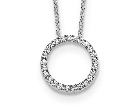 Rhodium Over 10k White Gold 0.25 ctw Diamond Circle Pendant with 18 inch Cable Chain