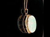 Ethiopian Opal Oval Cabochon and Round Diamond 14K Yellow Gold Pendant with Chain, 22.09ctw