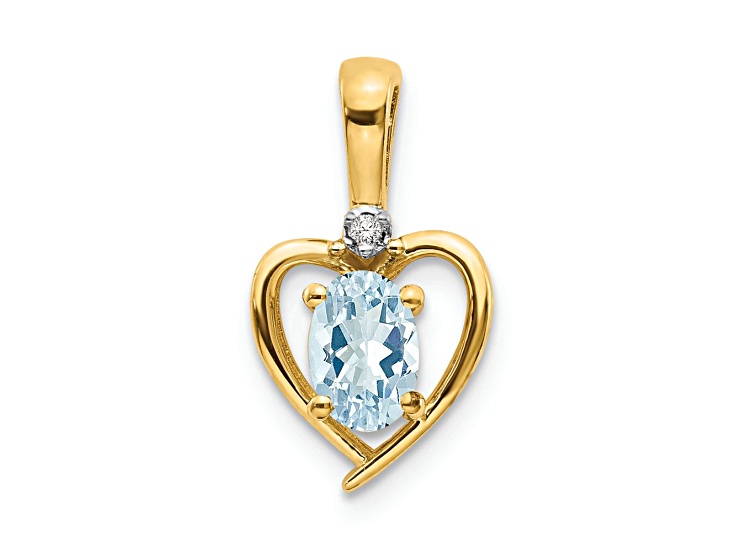 10k Yellow Gold and Rhodium Over 10k Yellow Gold 0.38ctw Aquamarine Birthstone and Diamond Pendant