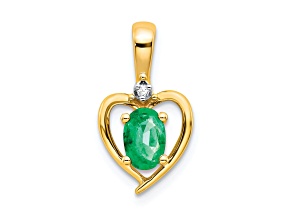 10k Yellow Gold and Rhodium Over 10k Yellow Gold 0.42 ctw Emerald Birthstone and Diamond Pendant