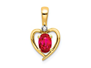 10k Yellow Gold and Rhodium Over 10k Yellow Gold 0.60 ctw Ruby Birthstone and Diamond Pendant