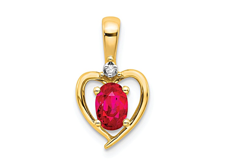 10k Yellow Gold and Rhodium Over 10k Yellow Gold 0.60 ctw Ruby Birthstone and Diamond Pendant