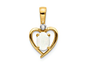 10k Yellow Gold and Rhodium Over 10k Yellow Gold 0.31 ctw Opal Birthstone and Diamond Pendant