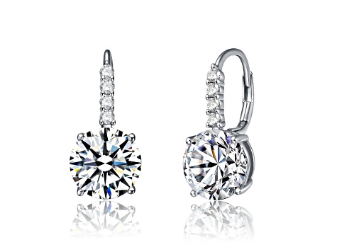 Clear Cubic Zirconia, Rhodium Plated over Brass Basket-Set Drop Earrings