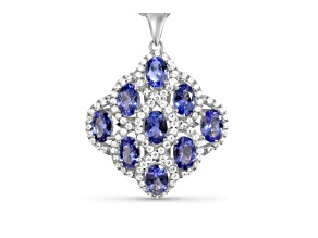 Oval Tanzanite and Cubic Zirconia Rhodium Over Sterling Silver Pendant with chain, 4.27ctw