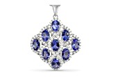 Oval Tanzanite and Cubic Zirconia Rhodium Over Sterling Silver Pendant with chain, 4.27ctw