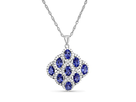 Oval Tanzanite and Cubic Zirconia Rhodium Over Sterling Silver Pendant with chain, 4.27ctw