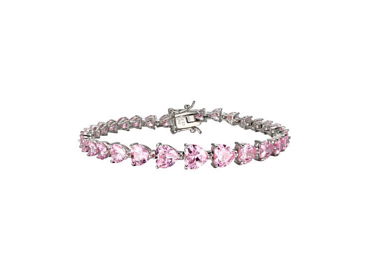 Pink Cubic Zirconia Heart Rhodium over Sterling Silver Tennis