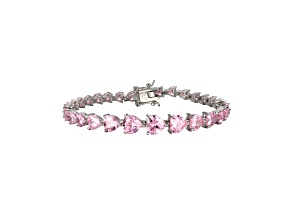 Pink Cubic Zirconia Heart Rhodium over Sterling Silver Tennis Bracelet
