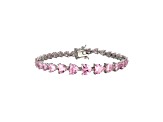 Pink Cubic Zirconia Heart Rhodium over Sterling Silver Tennis Bracelet