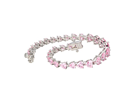Pink Cubic Zirconia Heart Rhodium over Sterling Silver Tennis Bracelet
