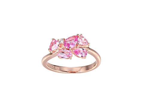 Created Pink Sapphire and Pink Cubic Zirconia Rhodium Over Sterling Silver Ring 1.57ctw