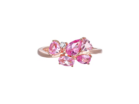 Created Pink Sapphire and Pink Cubic Zirconia Rhodium Over Sterling Silver Ring 1.57ctw