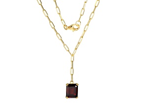 Red Garnet 18k Yellow Gold Over Sterling Silver Paperclip Necklace