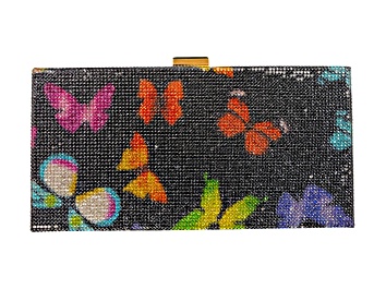 Picture of Gold Tone Black Crystal Multi Butterfly Rhinestones Square Clutch
