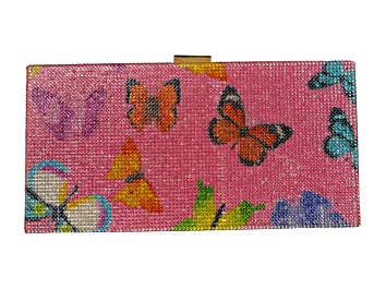 Picture of Gold Tone Pink Crystal Multi Butterfly Rhinestones Square Clutch