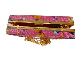 Gold Tone Pink Crystal Multi Butterfly Rhinestones Square Clutch