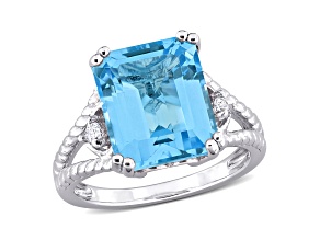 Sky Blue & White Topaz Plated Sterling Silver Cocktail Ring  7.57ctw