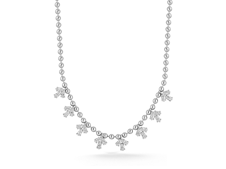 Rachel Zoe Rhodium Over Sterling Silver Cluster Charm Bead Chain Necklace with Cubic Zirconia