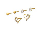 14K Yellow Gold Polished CZ Ball and Heart Post Earring Set