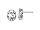 Rhodium Over Sterling Silver Oval Cubic Zirconia Halo Post Earrings