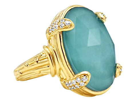 Judith Ripka 20x15 Turqouise Simulant And Bella Luce 14k Gold Clad Ring