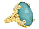 Judith Ripka 20x15 Turqouise Simulant And Bella Luce 14k Gold Clad Ring