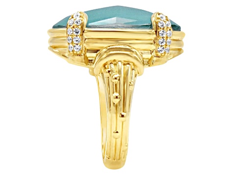 Judith Ripka 20x15 Turqouise Simulant And Bella Luce 14k Gold Clad Ring