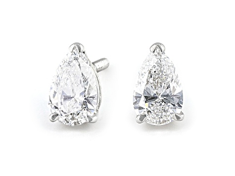 Certified Pear Shape White Lab-Grown Diamond E-F SI 18k White Gold Stud Earrings 1.50ctw