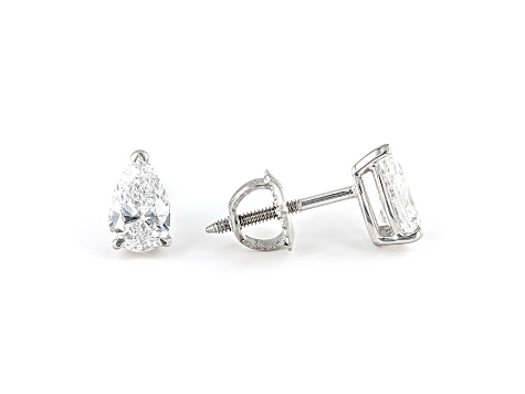 Certified Pear Shape White Lab-Grown Diamond E-F SI 18k White Gold Stud Earrings 1.50ctw