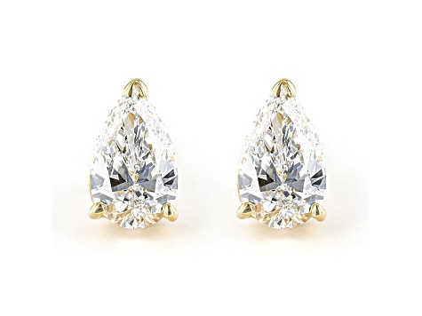 Certified Pear Shape White Lab-Grown Diamond E-F SI 18k Yellow Gold Stud Earrings 1.50ctw